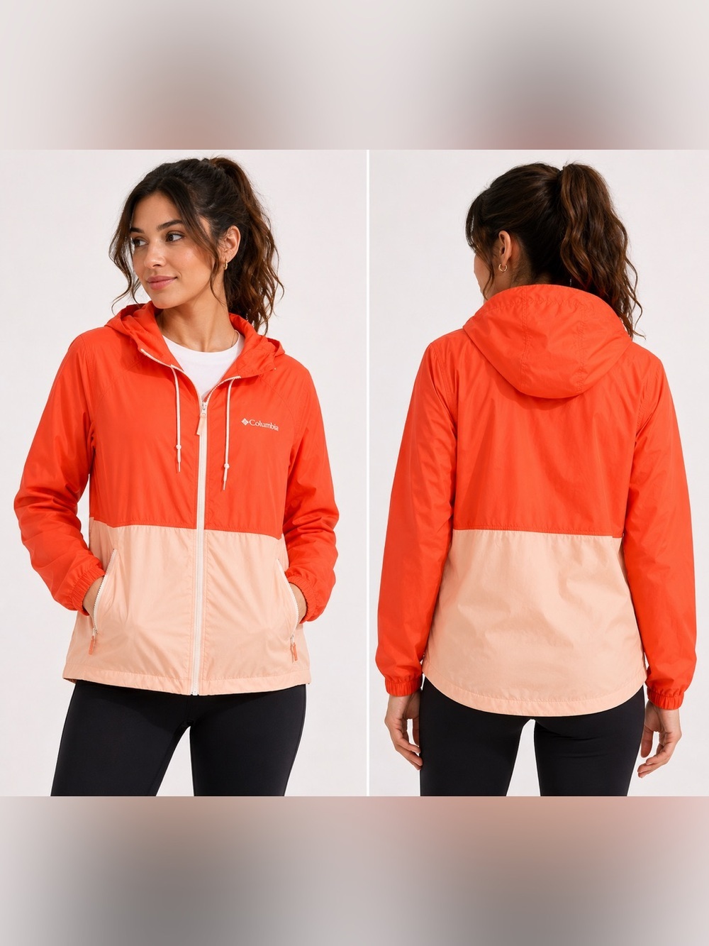 Columbia Women’s Coral & Peach Lightweight Hooded Rain Jacket Windbreaker